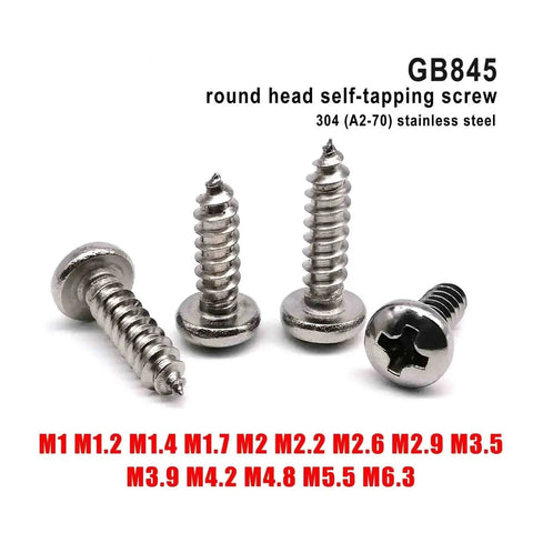 Micro 304 Stainless Steel Cross Drive Pan Head Self Tapping Screws Assorted M1 To M6 Set displayed on white background.