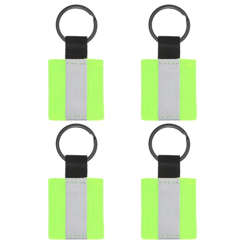 Four Pack Fluorescent Green Reflective Safety Pendants For Night Running, Cycling, Walking, Hiking, And Backpack Gear And Double Sided Fabric
