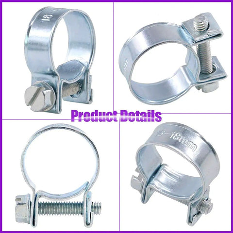 92 Piece Zinc Plated Mini Fuel Injection Line Style Hose Clamp Set 10 Sizes Perfect For Auto Farm Plant And Construction Jobs Pro Grade Heavy Duty Rust Resistant Clips For A Tight Fit showing various clamp angles