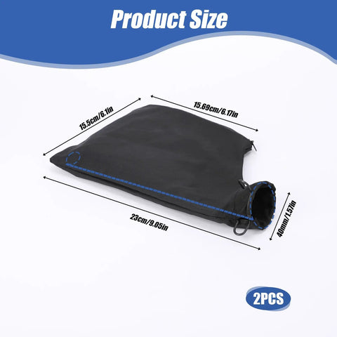 Badass Heavy Duty Two Pack Dust Collection Bags For Table Saw And Miter Saw Featuring Flexible Steel Wire Rim And Quick Zipper Bottom To Nail Your Shop Cleanup Without Making A Mess Legit Shop Gear, showing dimensions: 23cm x 15.5cm.