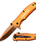Custom Titanium Coated Stainless Steel Pocket Knife With Free Engraving Orange 2.75 Inch Satin Blade High Quality EDC Utility Knife