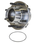 Front Wheel Bearing And Hub Assembly For 1999 To 2004 Ford F250 F350 Super Duty 4WD Includes Abs Cable, shiny steel design with bolts.