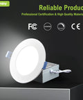 Top Shelf 24 Pack Of 6 Inch Led Recessed Canless Wafer Downlights In Crisp White shows a sleek downlight with a metal housing.