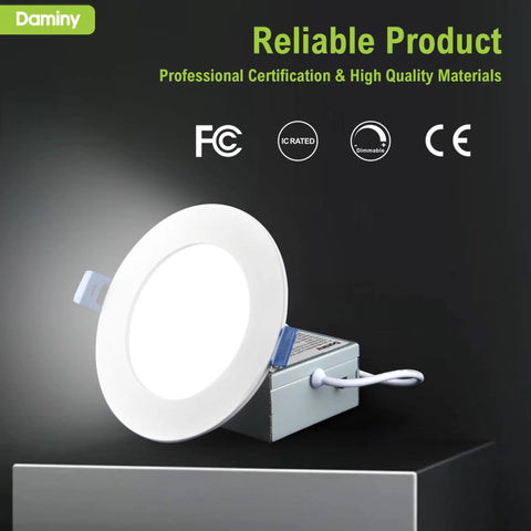 Top Shelf 24 Pack Of 6 Inch Led Recessed Canless Wafer Downlights In Crisp White shows a sleek downlight with a metal housing.
