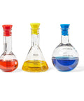 Starter Science Measuring Flasks Set For Kids Kid Friendly Plastic Beaker Kit with three flasks filled with colored liquids