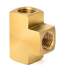 Five Pack Brass Barstock Tee Fittings One Quarter Inch By One Quarter Inch By One Quarter Inch NPT Female Pipe Fittings For Plumbing Quick Connects Corrosion Resistant Beefy Brass Easy Install And Reliable Water Line Splitter close-up