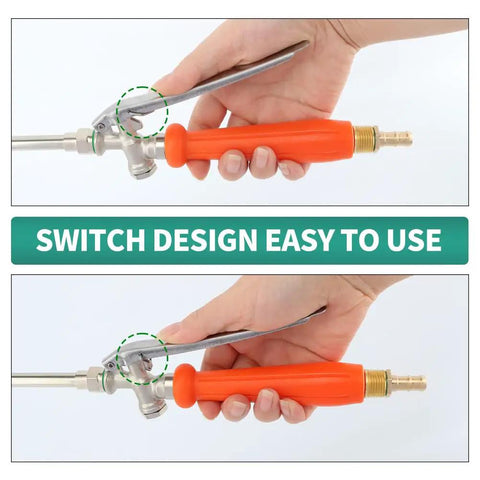 Heavy Duty 29 Inch Metal Replacement Sprayer Wand With Adjustable Nozzle, brass fittings, orange handle, switch design