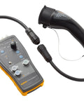 Slick Heavy Duty Type One Electric Vehicle Charging Station Diagnostic Adapter For Testing Level 1 And Level 2 Ac Systems With Gfci And Ground Safety Checks Plug Right In, showing diagnostic controls and plug.