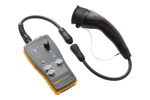 Slick Heavy Duty Type One Electric Vehicle Charging Station Diagnostic Adapter For Testing Level 1 And Level 2 Ac Systems With Gfci And Ground Safety Checks Plug Right In, showing diagnostic controls and plug.