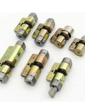 Set of vintage style double entry lock cylinders for doors, 105mm, secure exterior core with double open function, seven units displayed