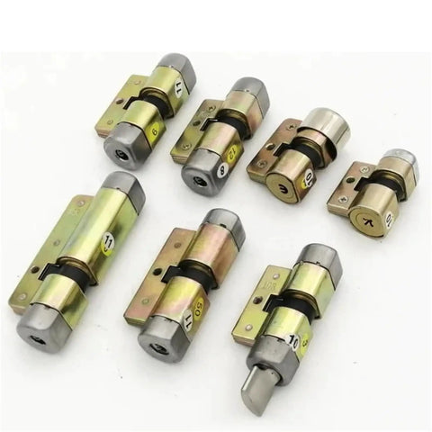 Set of vintage style double entry lock cylinders for doors, 105mm, secure exterior core with double open function, seven units displayed
