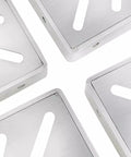Close-up view of stainless steel 2 Pack Heavy Duty Floating Shelf Brackets, featuring rugged triangle design and mounting holes.