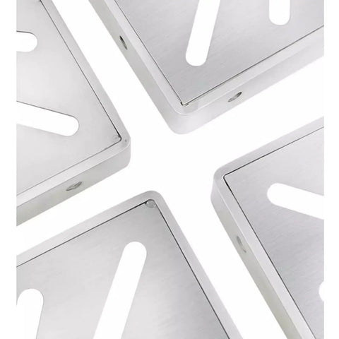 Close-up view of stainless steel 2 Pack Heavy Duty Floating Shelf Brackets, featuring rugged triangle design and mounting holes.
