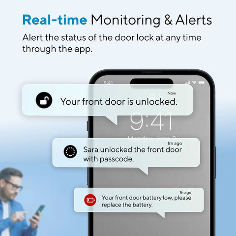 Real-time alerts on phone display for Bolt Pro WiFi Smart Deadbolt Lock With Apple Home Key Matter Support.