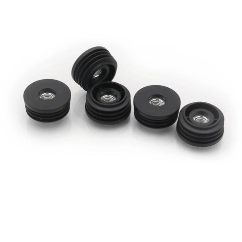 Six Pack 32mm Threaded Tube Plugs With M8 Holes, Black Plastic Round Nut End Caps For Furniture Legs, Compatible With Casters And Adjustable Pads