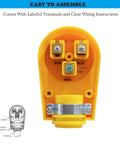NEMA 6 50R Receptacle Replacement 50 Amp 250 Volt 3 Wire Grounded Heavy Duty Power Cord Outlet back view with labeled terminals