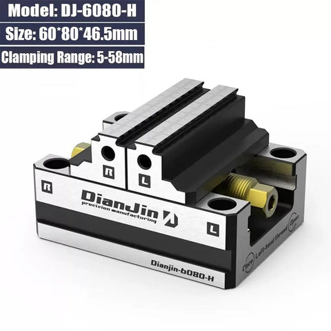 Skip No Sweat Setup With This Heavy Duty Self Centering Machinist Vise Delivering Hella Precise Jaw Alignment And Lightning Fast Clamping For Multi Axis Metal Working Fixtures, Model DJ-6080-H, size 60*80*46.5mm.