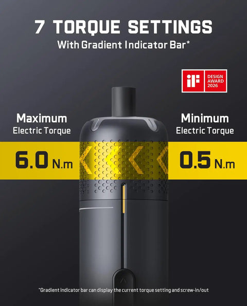 Professional Cordless Electric Screwdriver Kit Packing Serious Torque Punch And Precision Controls showing 7 torque settings.