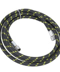 Tough As Nails Braided Air Hose Tube One Eighth Inch Diameter By Two Meters Long, black and yellow braided tubing with snap connectors.