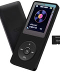 32GB Portable MP3 Player With Speaker, Dope HiFi Lossless Sound, Built-In Earphones, 1.8 Inch HD Screen, Voice Recorder And E-Book Reader, All-In-One Music Player, Supports Up To 128GB Card, Black shown with 32GB memory card