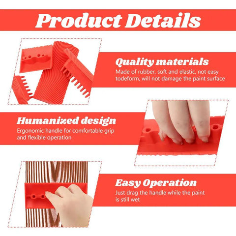 Features of Wood Grain Tool Set 4 Pcs Rubber Graining Rollers For Realistic Wood Texture, showing quality materials and ergonomic design.