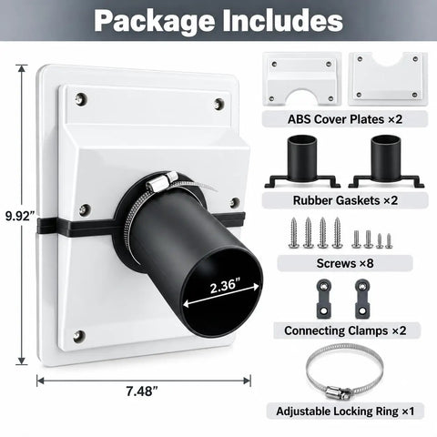 Knockout HVAC Wall Penetration Cover Kit That Slays Ugly AC Line Sets With Slick Split System Wall Sleeve Insulation Protector For Seamless Indoor Outdoor Air Conditioner Pipe Wrap And Ugly Foam Concealment In White, including ABS cover plates and rubber gaskets.