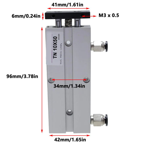Front view of 10Mm Bore 50Mm Stroke Aluminum Pneumatic Air Cylinder, Double Acting, Anti Rust Aluminum Alloy Construction