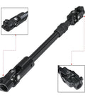 Side view of MDRIVEASY adjustable lower steering column intermediate shaft with U-joint, 18.5–20.7 in, black metal