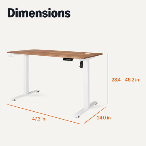 Electric Standing Desk With Quiet Motor And Multiple Presets White And Oak Finish Large Work Surface For Home Office Or Study dimensions