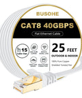 Cat 8 Ethernet Cable 25 Ft Beefy Fast 2000MHz 40Gbps Flat Patch Cord With Gold Plated RJ45 Connectors SFTP 15 Clips Pack
