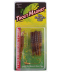 Trout Magnet Brown Glitter Shad Dart Head Lure With One Sixty Fourth Ounce Split Tail Grub in packaging