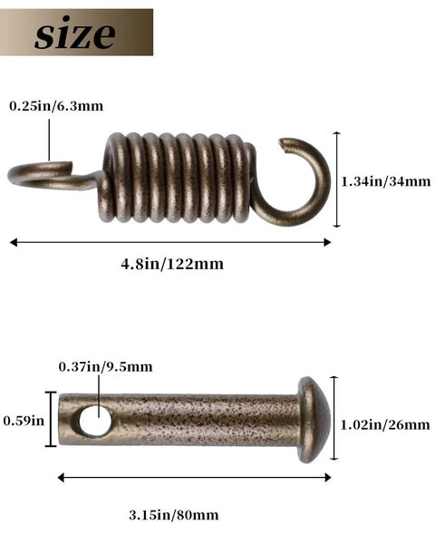 Dimensions of Ultimate Hanging Kit For Egg Hammock Chair With Steel Spring Pin Plug Hardware And 500Lb Capacity shown