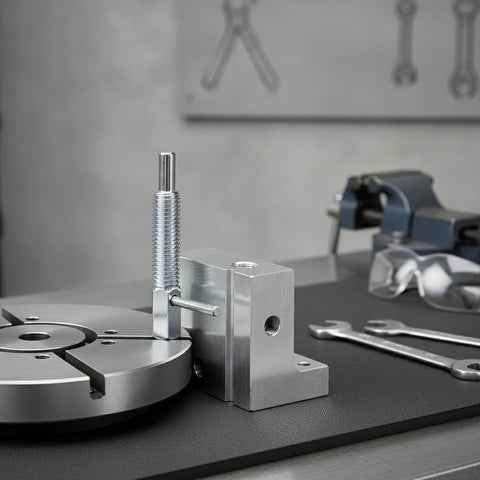 Heavy Duty Stainless Steel Indexing Plunger Pin With Tough L Handle And弹簧 Loaded Position Lock used for securing rotary heads on a machine. 