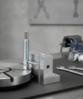 Heavy Duty Stainless Steel Indexing Plunger Pin With Spring Loaded L Handle Lock Down Bracket For Robust Machinery Fixtures and Foolproof Precision Machining Alignment, close-up view with components.