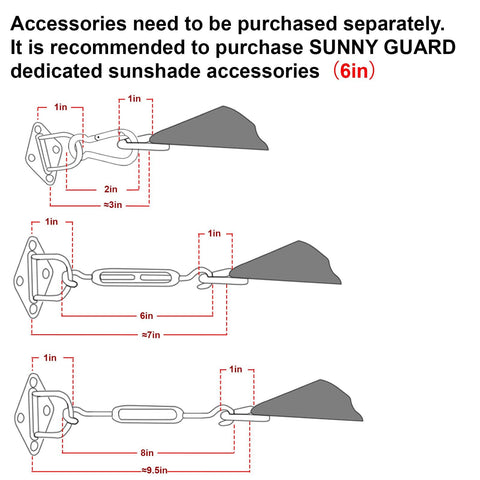 Diagram of installation accessories for Butter Cream 10 Ft By 13 Ft Sun Shade Sail UV Blocking For Backyard Deck Patio Garden And Outdoor Spaces.