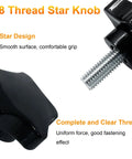 Close-up of black M8 star knob with threaded metal bolt for hand-tightening clamp.