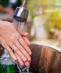 Hands washing under running water wearing a ring with Clear Silicone Ring Size Adjuster Guard For Loose Rings Fits Most Rings For Women And Men Four Adjustable Loop Sizes No Adhesive Needed Easy Resizing With More Loops For A Tighter Fit.