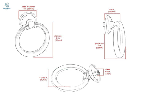 Origins Collection 2 Inch Furniture Ring Pull In Oil Rubbed Bronze For Cabinets Drawers And Furniture Pieces Durable Solid Construction With Classic Timeless Design Smooth Operation 51mm Diameter Ring Handle Perfect For Replacing Old Hardware product dimensions illustration with measurements.