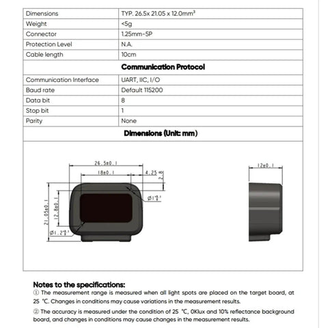 TF-NOVA Lidar Sensor For Obstacle Detection, Compact Linear Spot Laser Radar With 0.1 To 7 M Range, technical specifications sheet