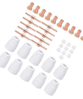 Sick 40 Piece Plasma Cutting Consumables Pack For CUT50 And CT520 With Premium Ceramics And Red Copper Nozzles Electrodes, various nozzles and electrodes.