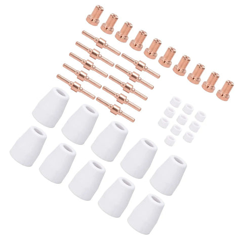 Sick 40 Piece Plasma Cutting Consumables Pack For CUT50 And CT520 With Premium Ceramics And Red Copper Nozzles Electrodes, various nozzles and electrodes.