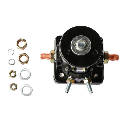 Starter Solenoid Replacement For Outboard Boats 12V Relay With 4 Terminals Insulated Ground Fits OMC Johnson Evinrude Mercury Sierra Arrowhead SMR6003 And More, black and silver