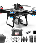 Drone With Screen On Controller And Dual Cameras, Brushless Motor, accessories including bag, propellers, and batteries.