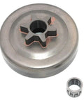 Top Notch Clutch Drum Bearing 3/8 Inch 6 Tooth Chainsaw Replacement Component built tough for heavy duty yard work, metallic finish.