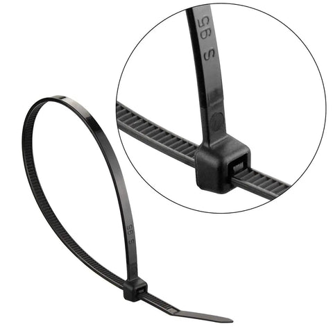 Black 6 Inch Zip Ties Heavy Duty 40 Lbs Tensile Strength Industrial Grade Cable Ties Pack Of 100 Outdoor UV Resistant Nylon Tie Wraps Close-up