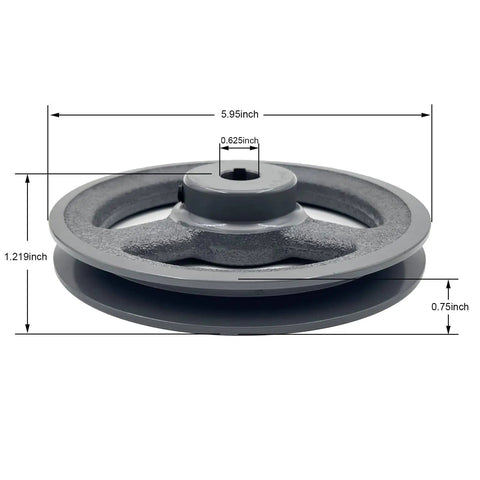 Single Groove Belt Pulley With Five Point Nine Five Inch Outer Diameter And Five Eighth Inch Bore Cast Iron Motor Pulley side view