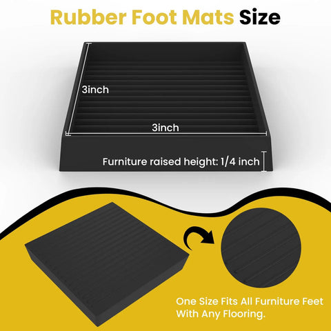 Image showing 3x3 Square Rubber Furniture Wheel Cups With Anti Slip Grip, Scratch Resistant Floor Protection, side and top view.