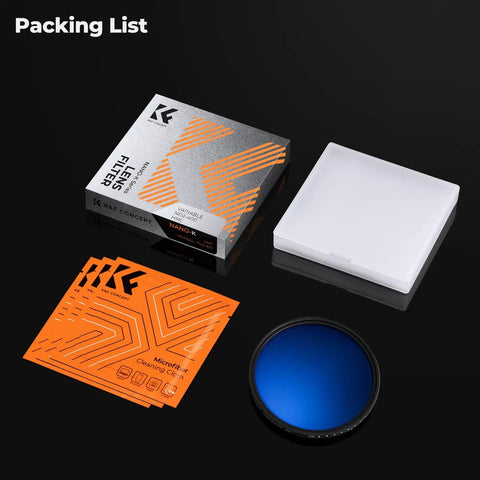 Ultra Slim 67mm Variable ND Filter With 1 To 9 Stops ND2 To ND400, 18 Layer Coatings, lens filter, packaging, and cleaning cloth