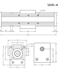 Technical drawing of 200mm Travel Fully Enclosed Linear Stage Actuator With SFU1605 Ball Screw And NEMA23 Stepper Motor