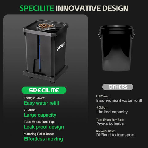 Deep Water Culture Hydroponics Grow System With Top Drip Kit for Home Growers, black bucket with triangle cover, on wheels